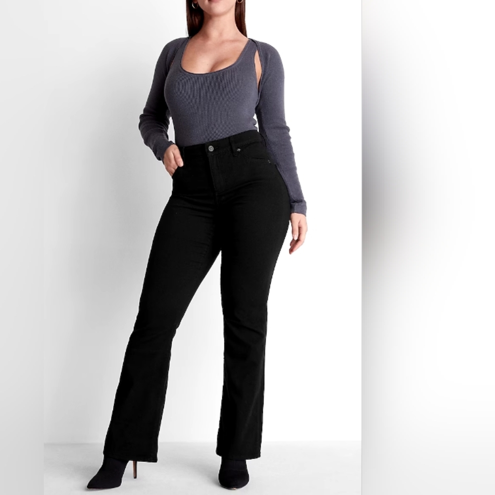 Express Curvy Mid Rise Black Jeans - Picture 2 of 6